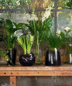 Dappled Clear Urn Vase on Stand