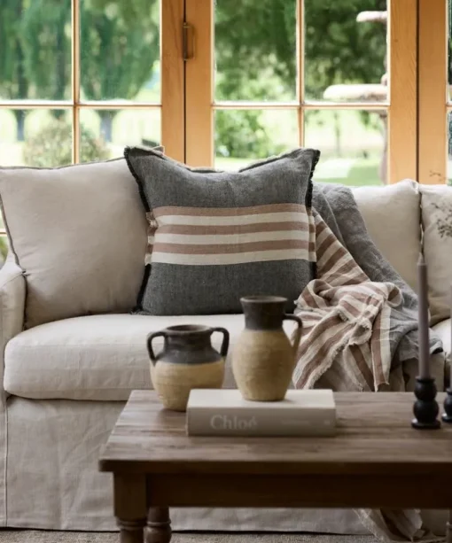 Herringbone Stripe Throw Black Spice