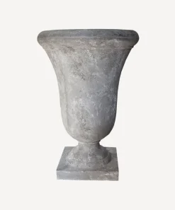 Large Bell Shape Urn with Base Lava Raw Grey