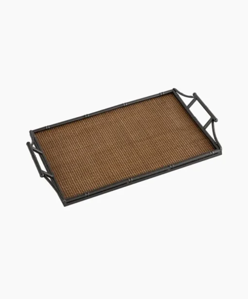 Rattan & Faux Bamboo Handle Tray Large