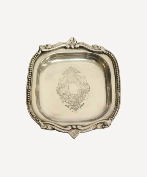 Small Square Silver Tray with Beading