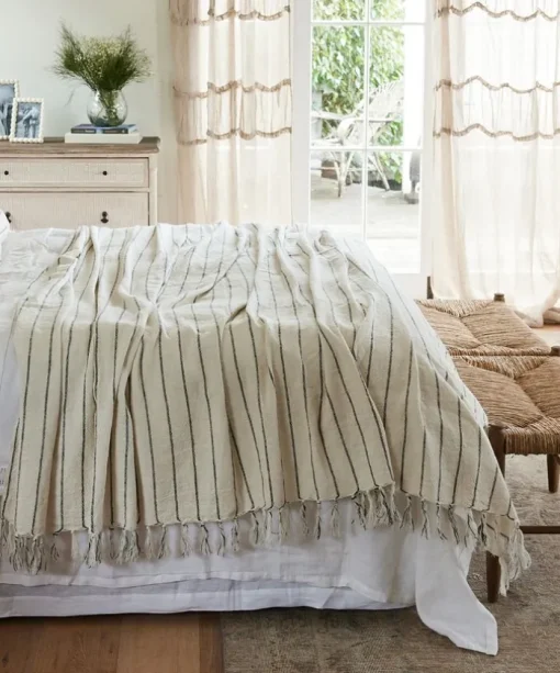 Striped Linen Cotton Bed Cover